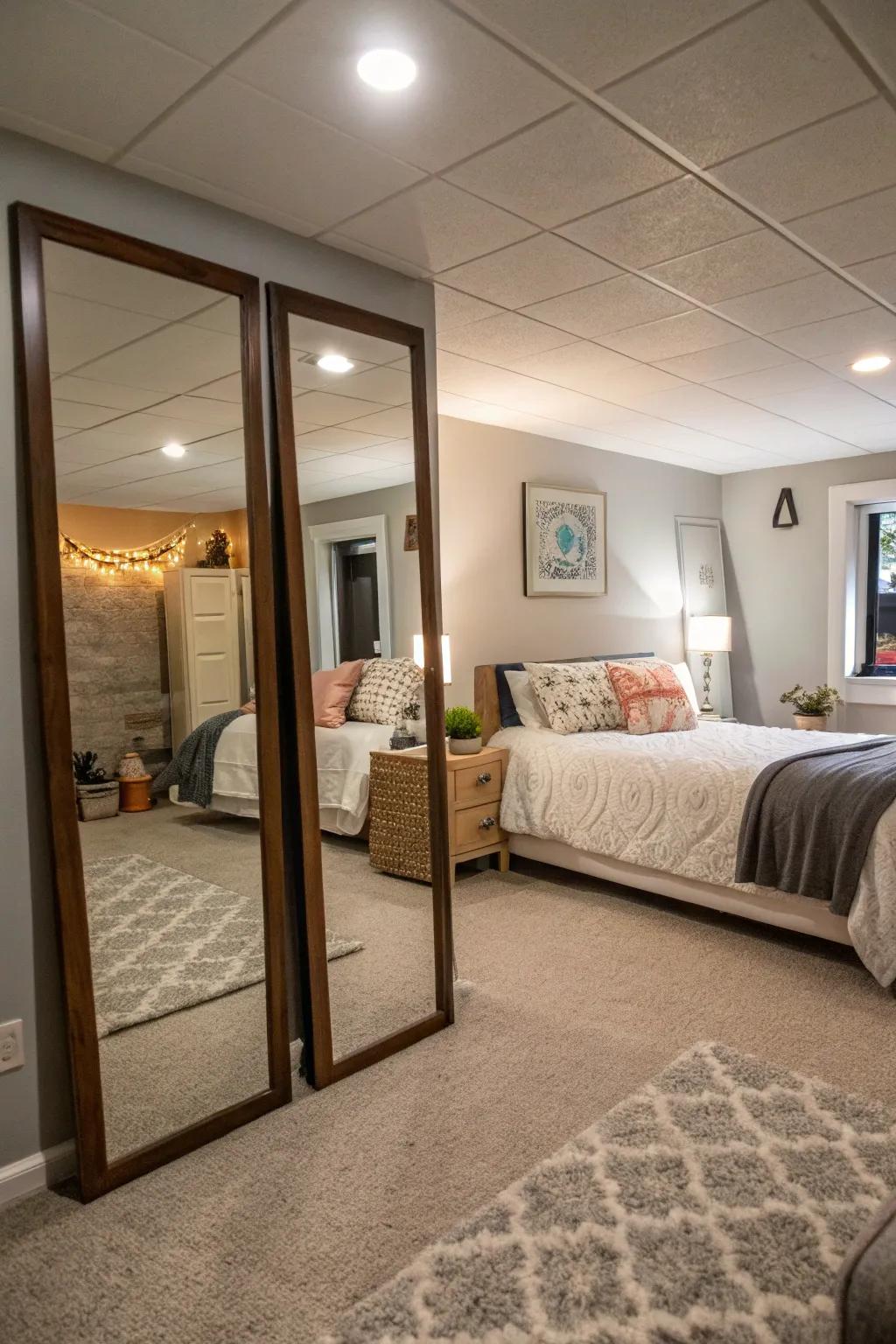 Mirrors amplify light and make it feel bigger.