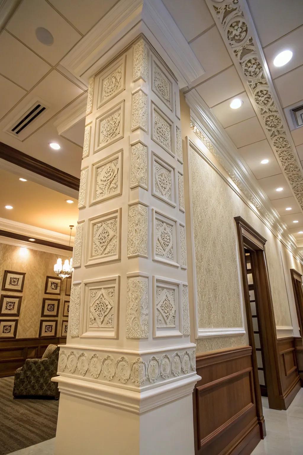 Decorative corner blocks adding a unique touch to room corners.