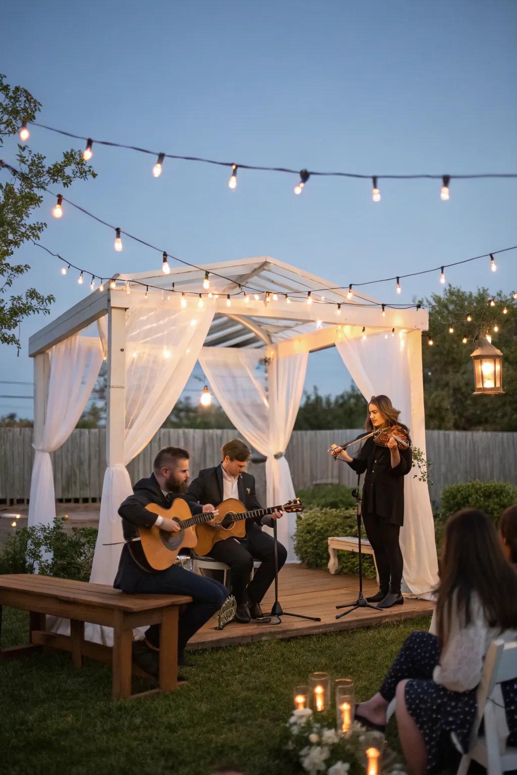 A live music group contributes a personal element to the wedding service.