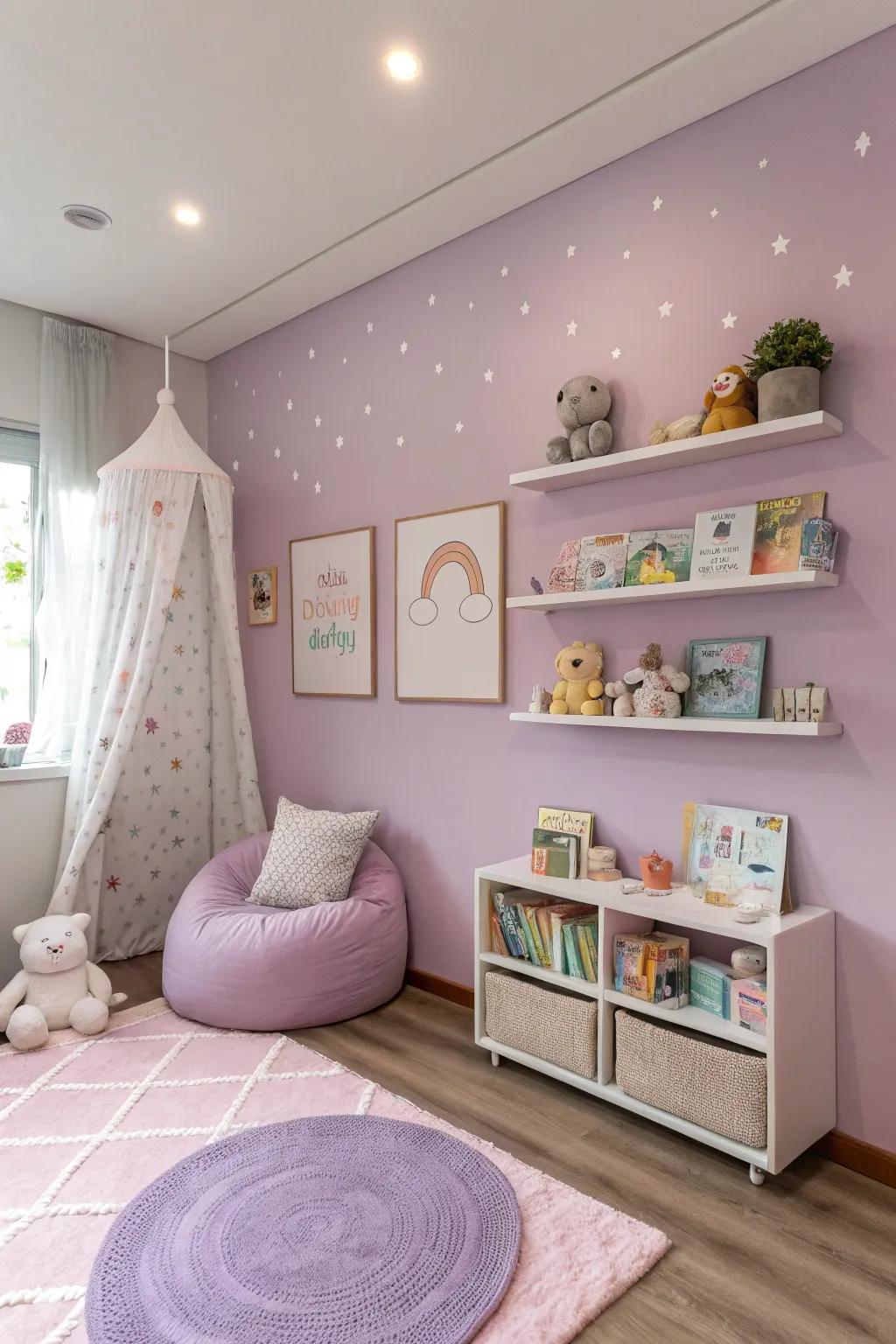 Dreamy lavender fashions a serene and restful environment.