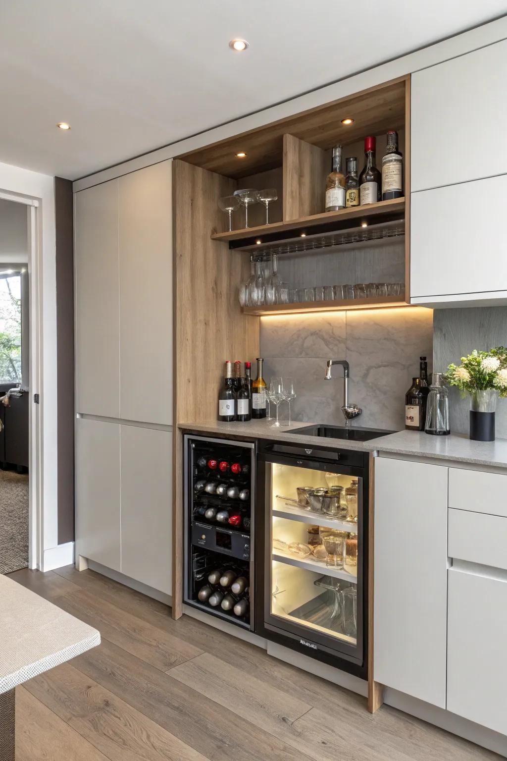 A pop-up bar offers a hidden surprise in your kitchen.