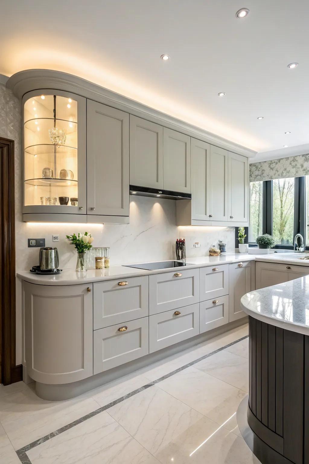 Rounded cabinets offer a modern aesthetic and efficient use of space.