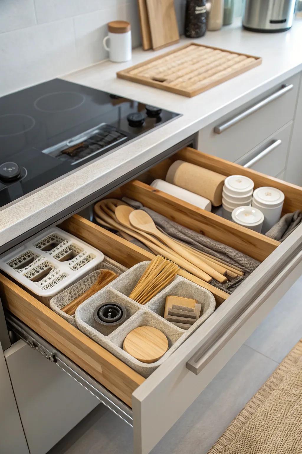 Adopt eco-friendly storage solutions for a sustainable and stylish kitchen.