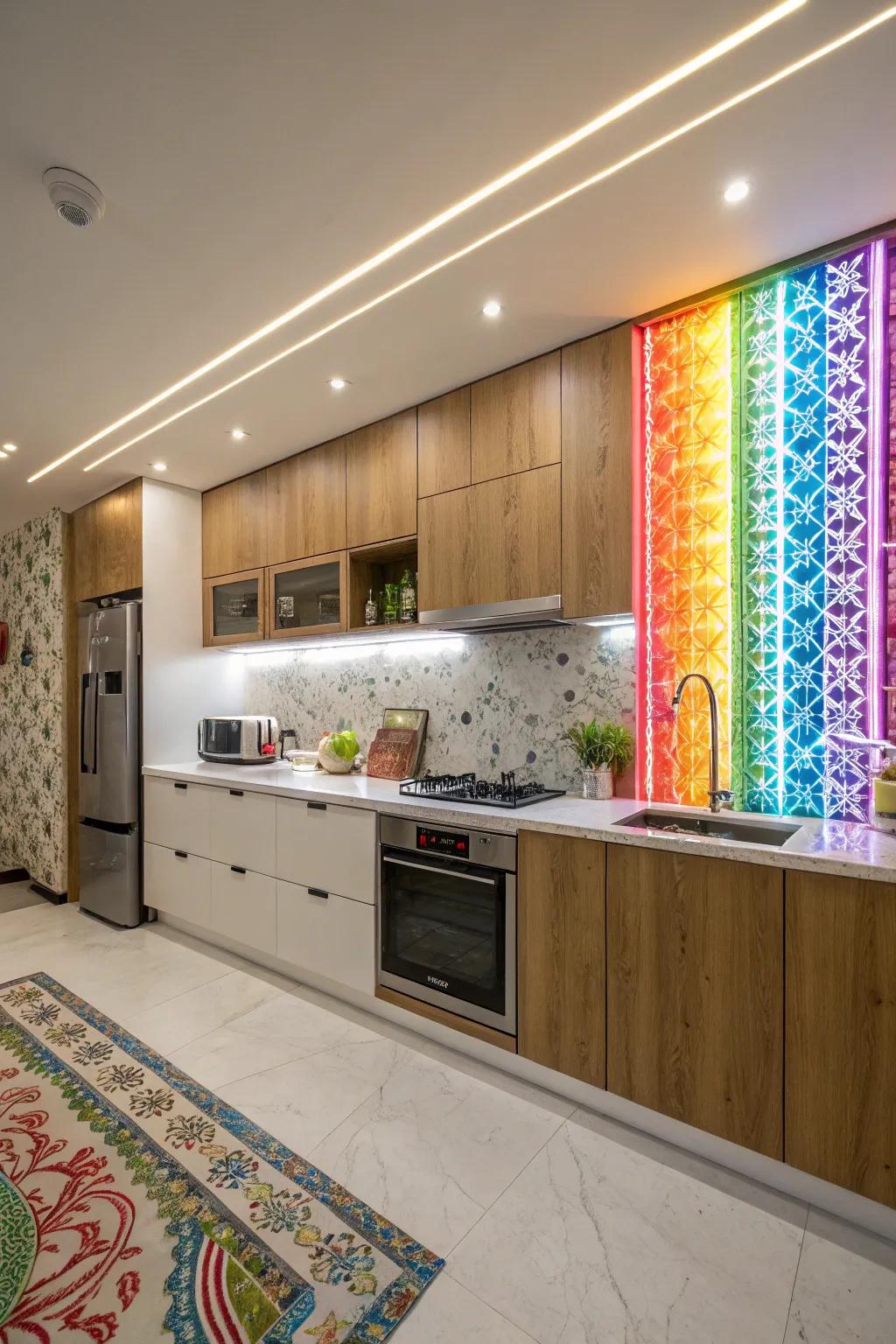 Make your kitchen more lively with a wall that lights up.