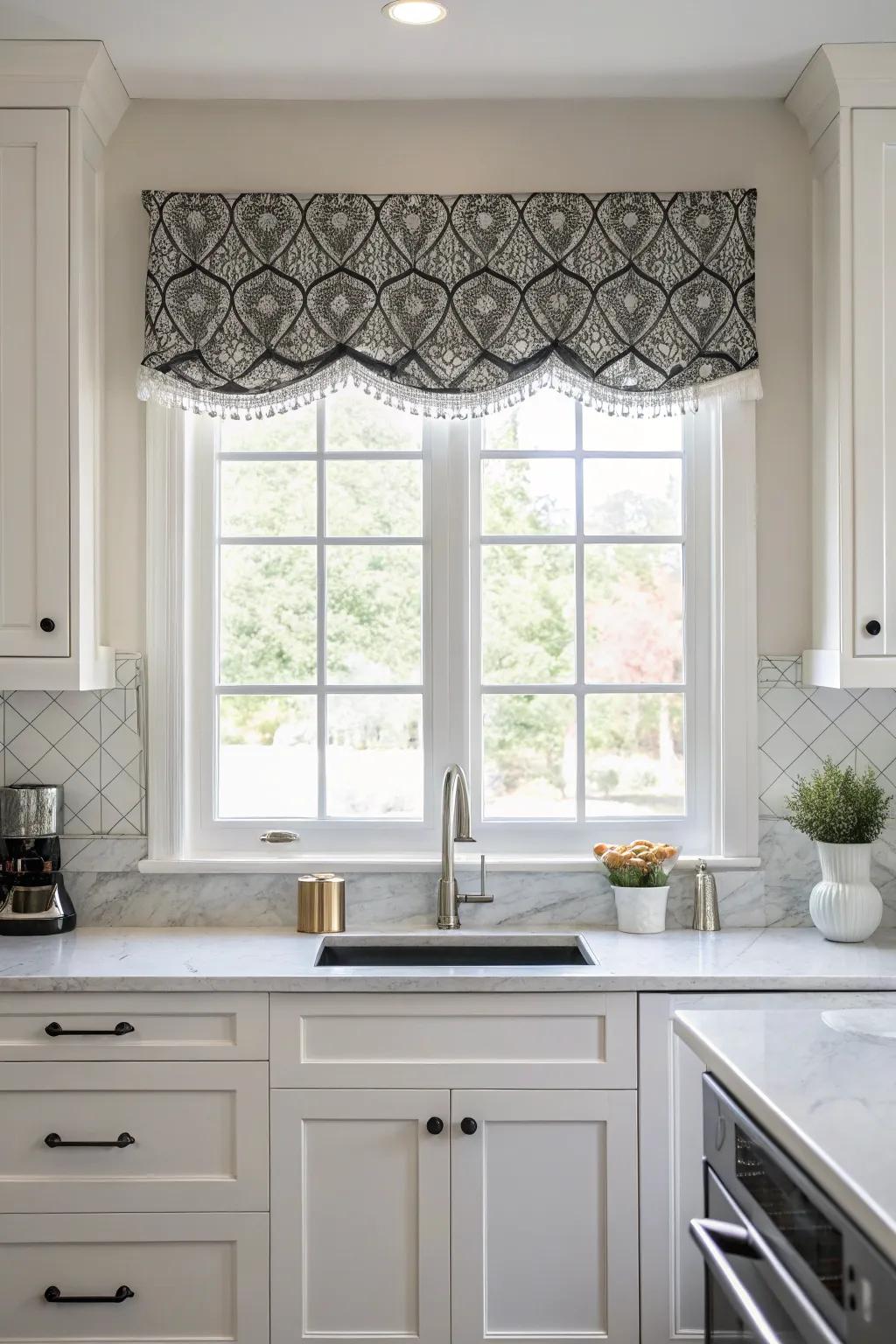 Achieve sleek elegance with monochrome valances.
