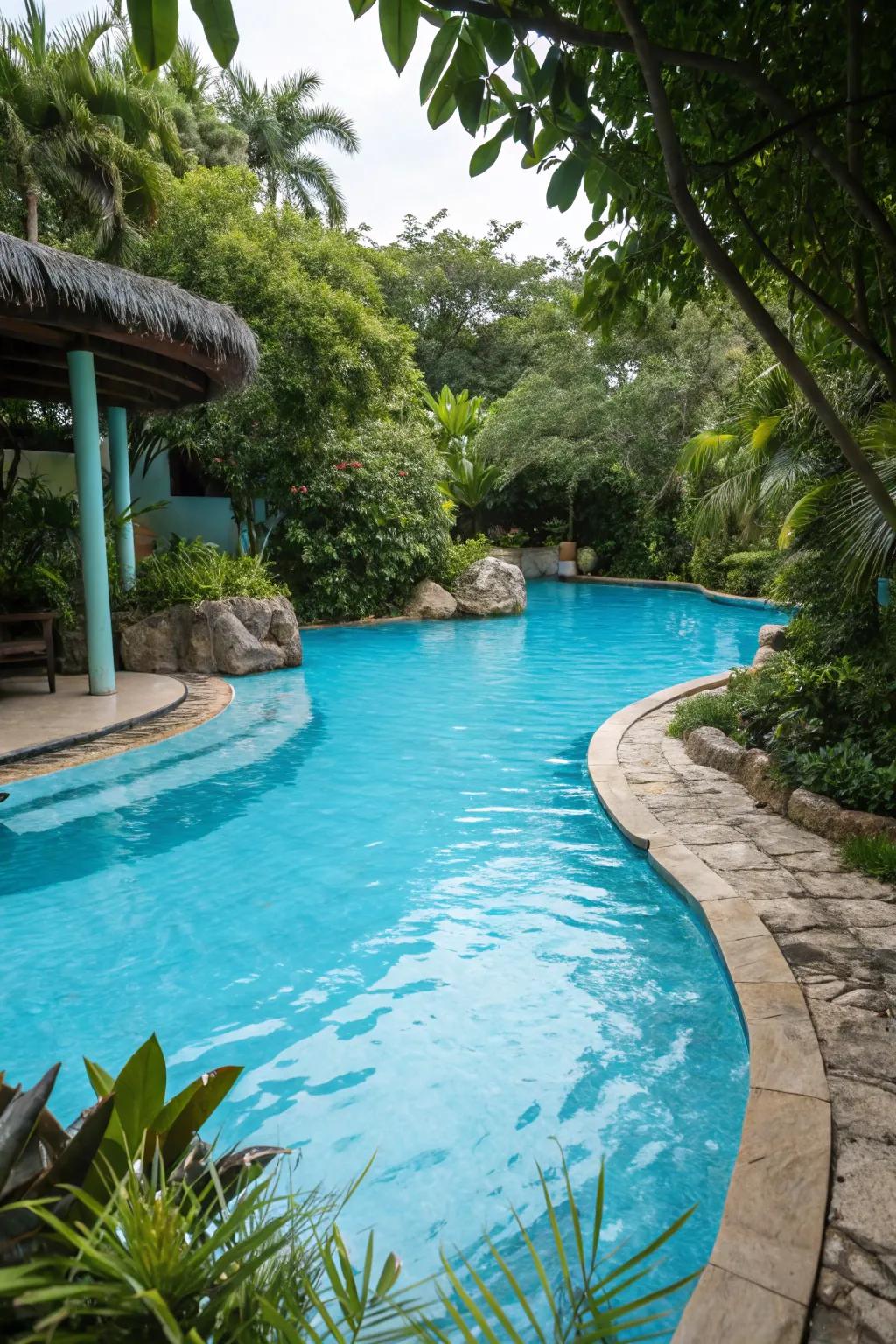 Vibrant plaster finishes enhance the tropical look of lagoon pools.