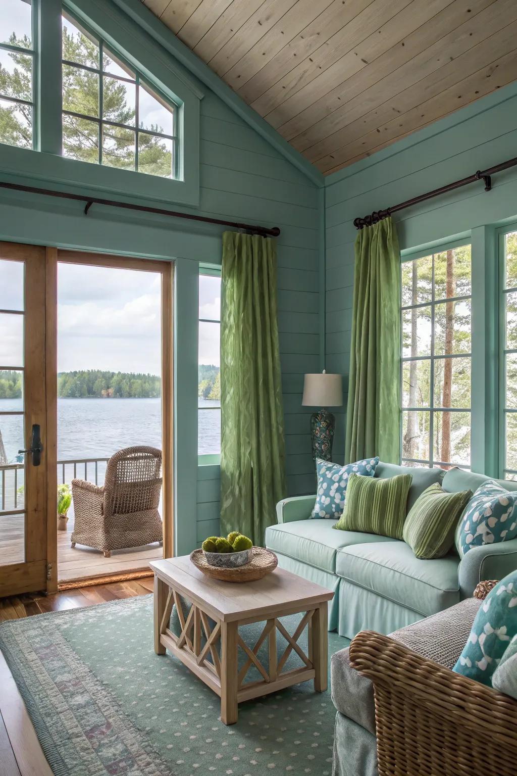 Water-inspired shades produce a tranquil and cohesive aesthetic.