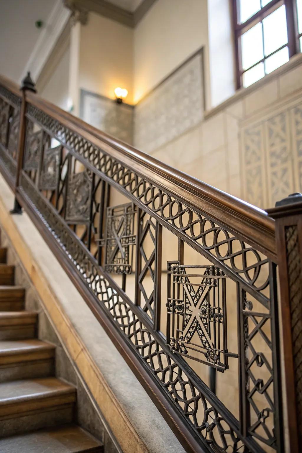 Geometric patterns turning the banister into art.