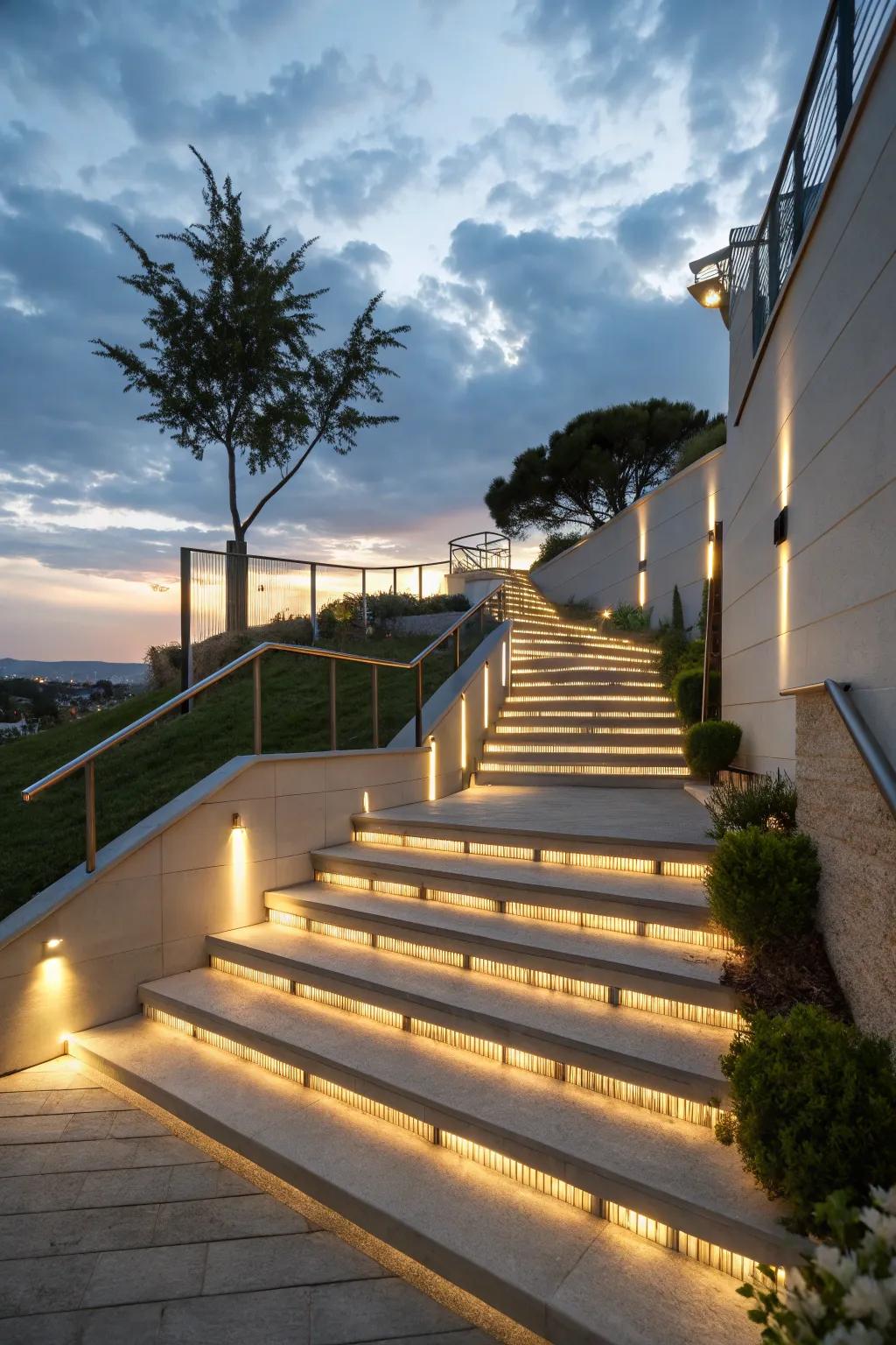 Stair lighting improving safety and style in gardens.