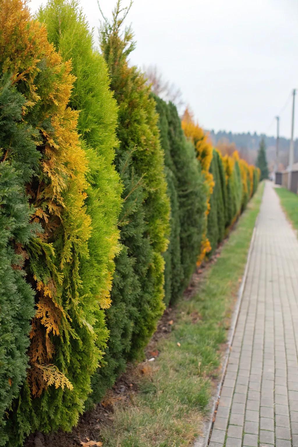 A mixed evergreen hedge adds color and texture to your garden.