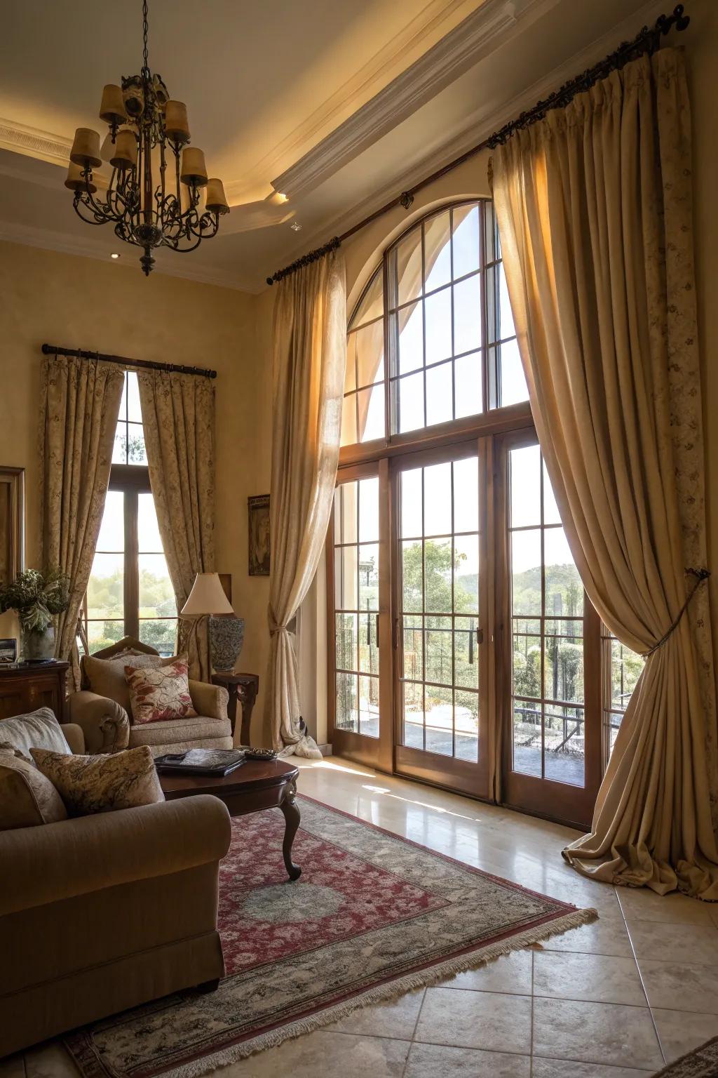 Flowing drapes that enhance the beauty of big windows.