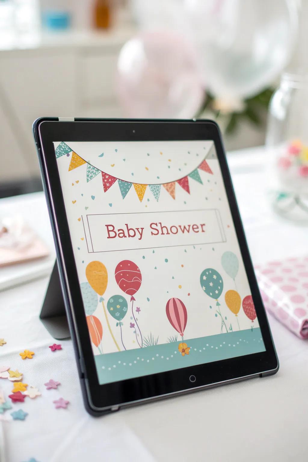 Themed digital invitations set the tone for a stylish baby shower.