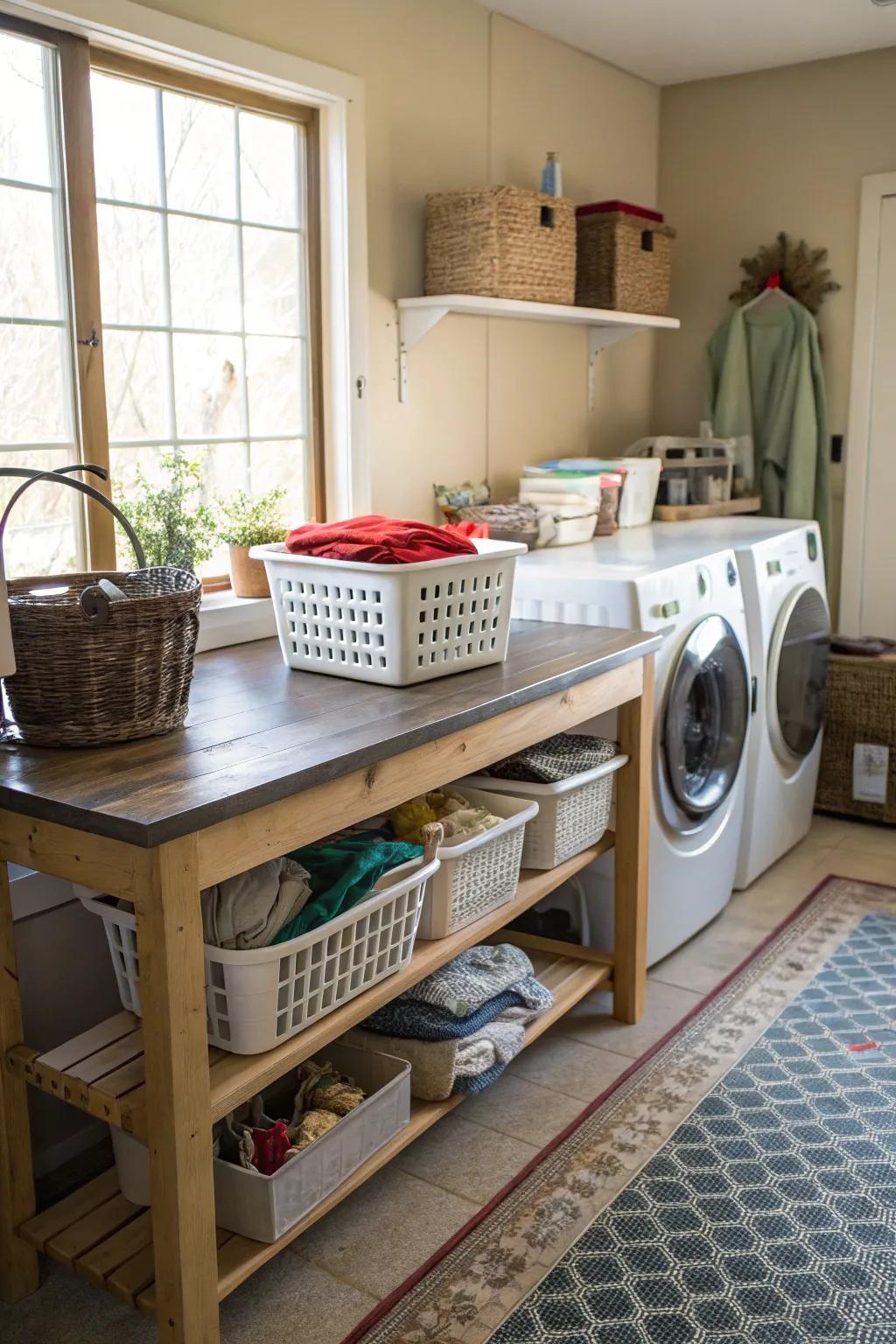 A workbench adds usefulness to your laundry room.