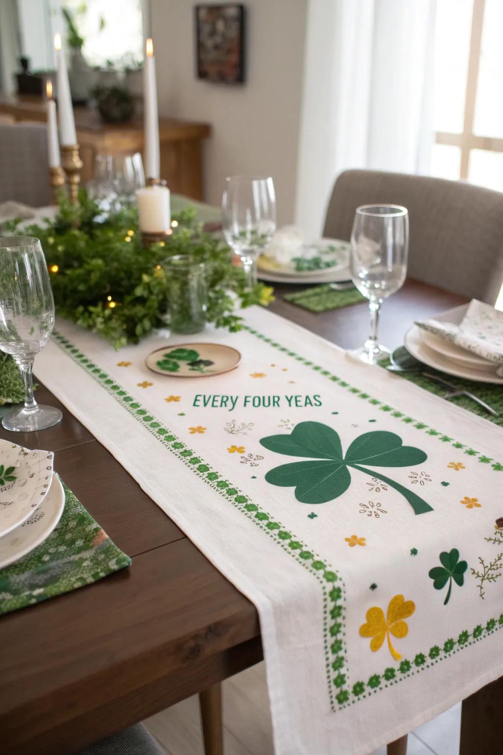 Leap Year-themed table runner brings the celebration together.