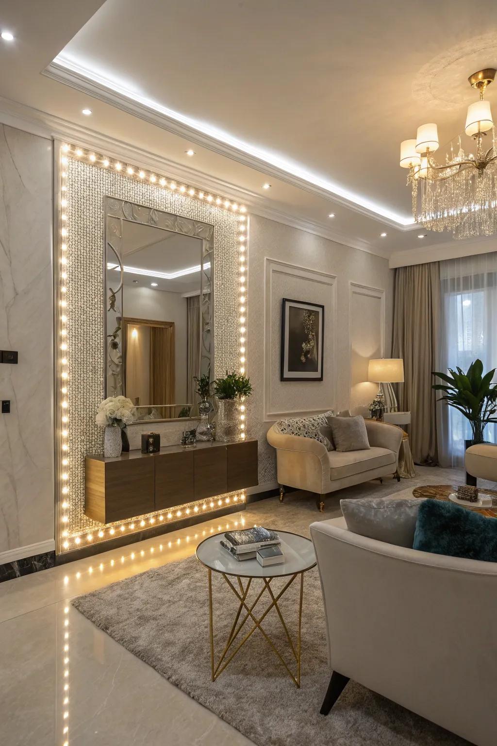 Luxurious LED mirror accents to create a spacious ambiance.