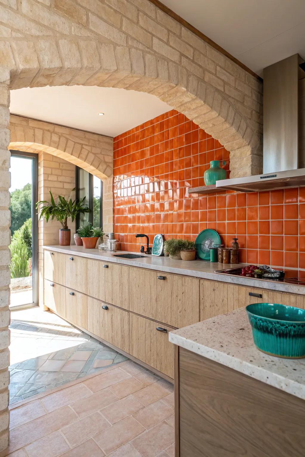 Add rustic charm with textured materials that complement light brown tones.