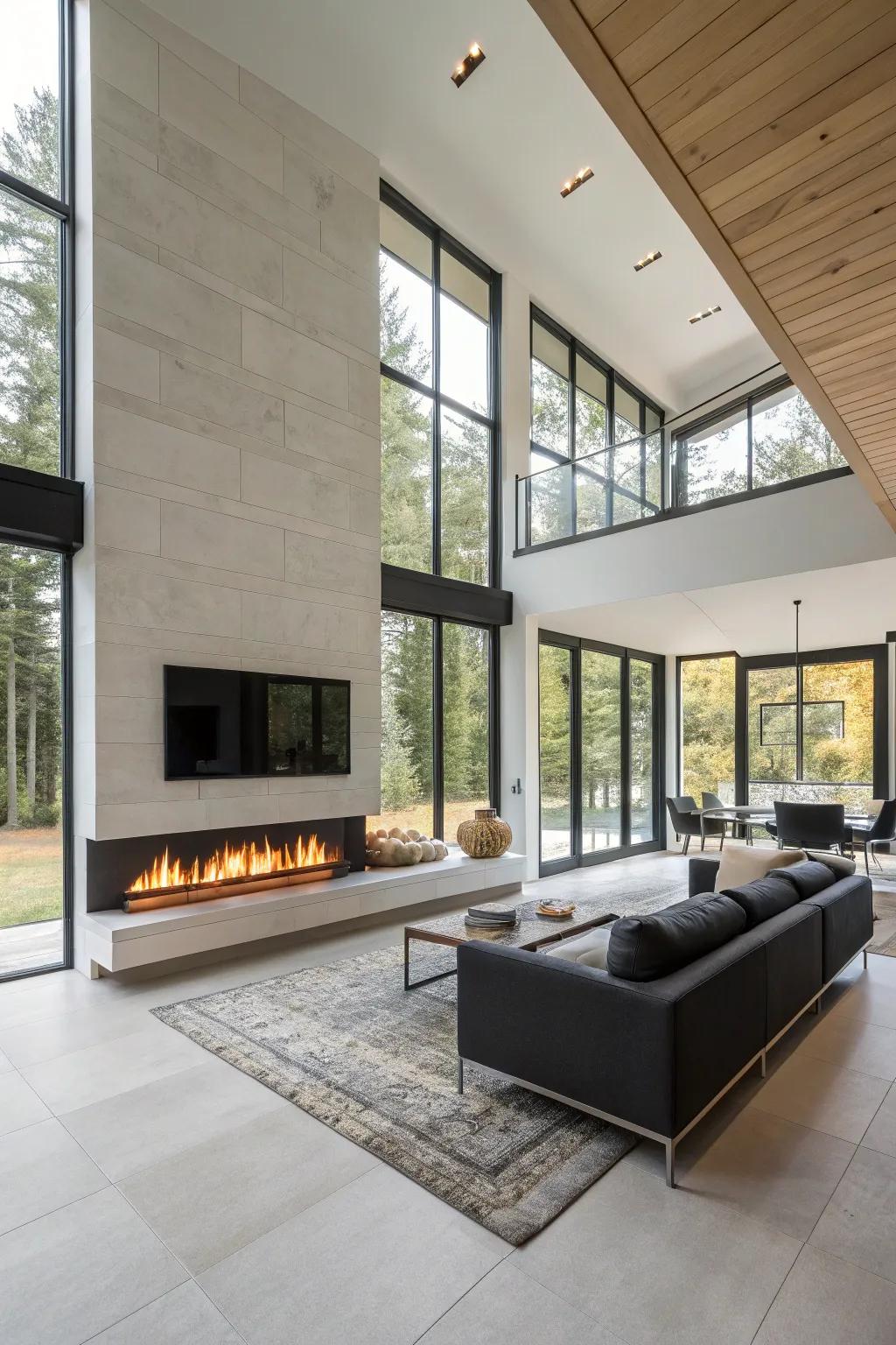 Make a strong statement with a suspended linear hearth.