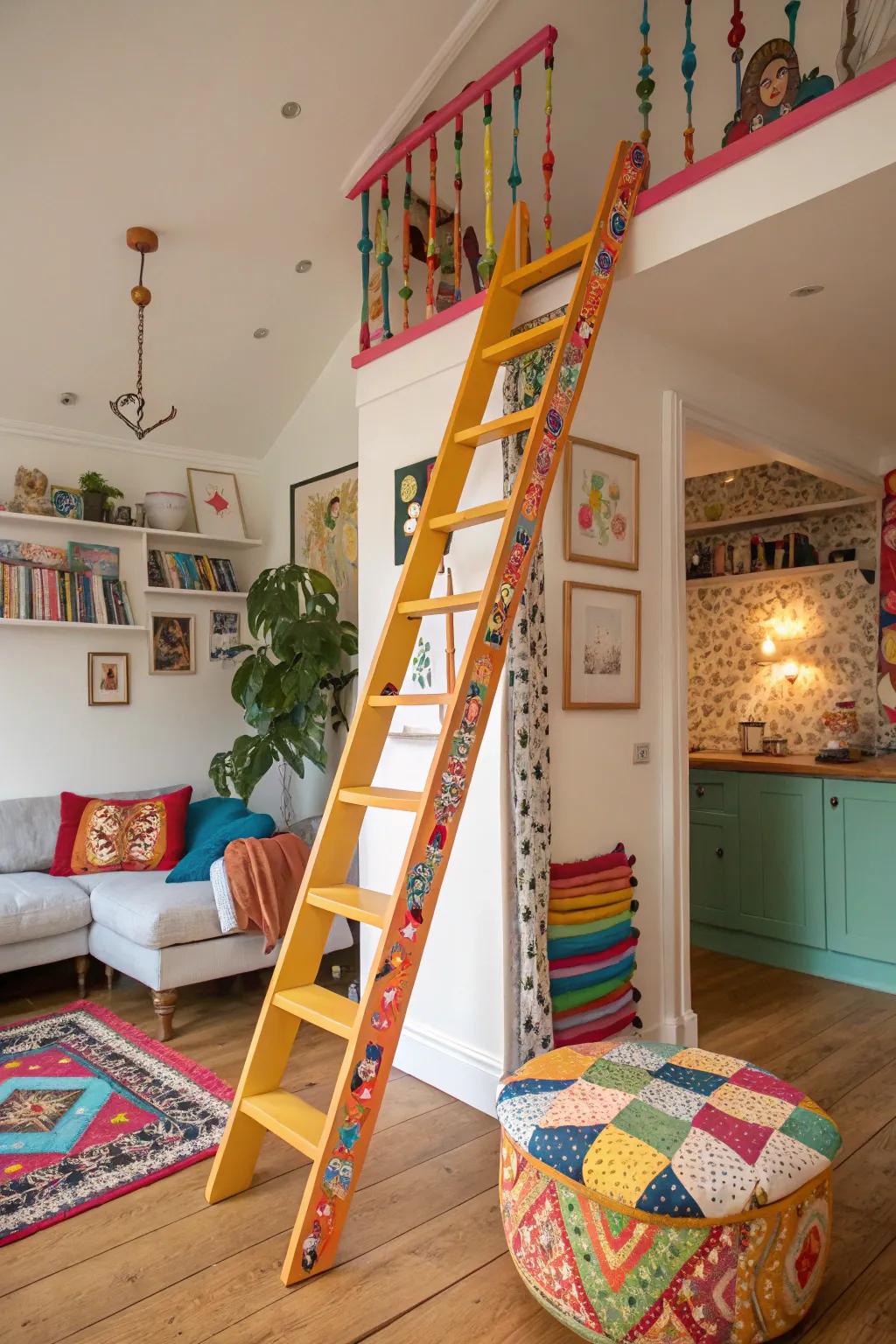 Colorful loft access as a bold design statement.