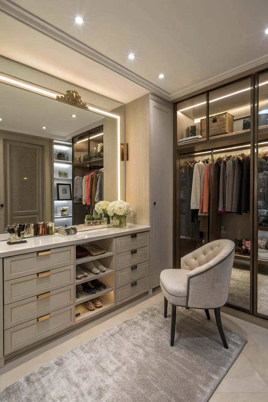 A vanity area adds luxury and practicality.