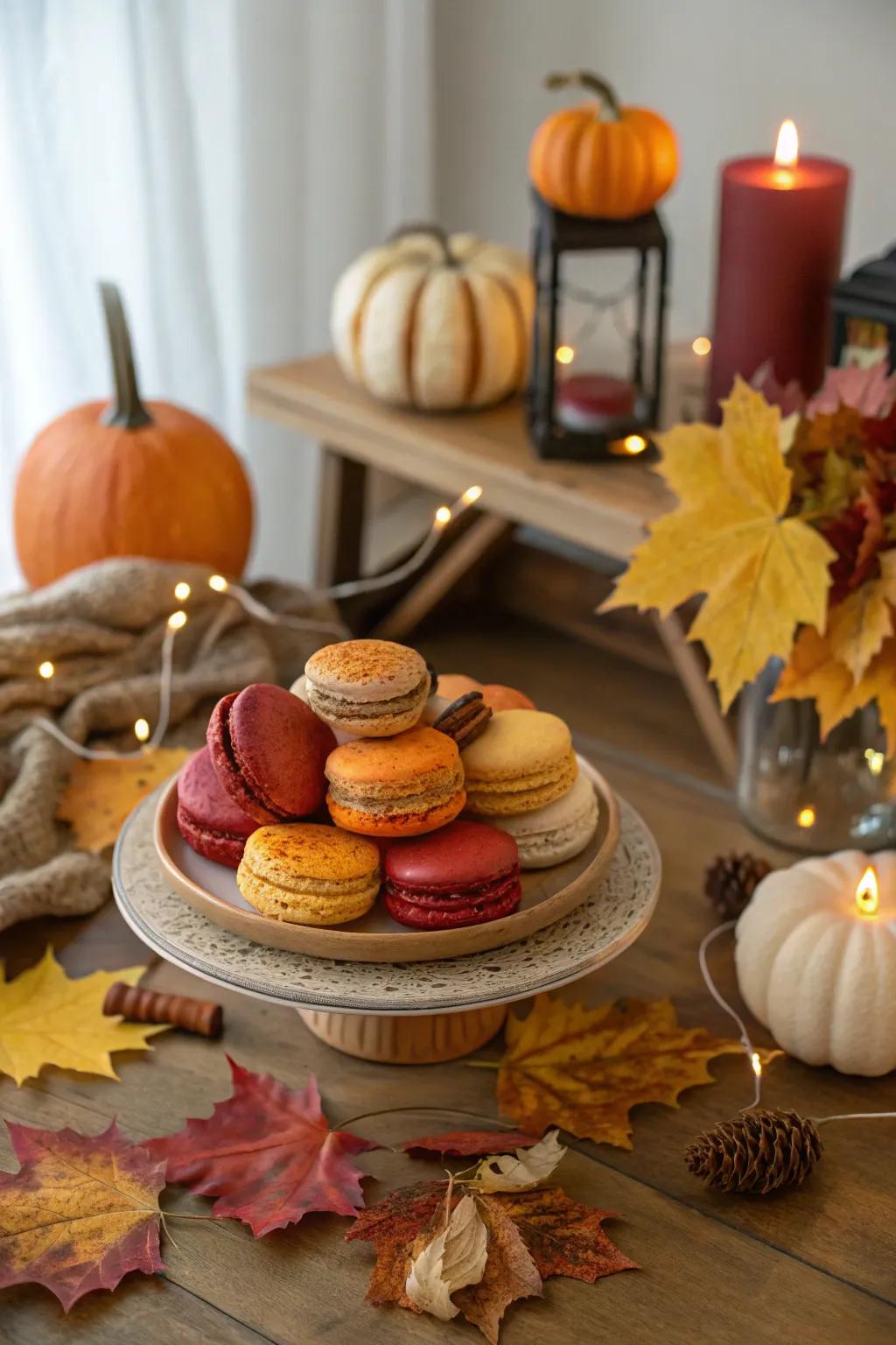 Seasonal macaron layout with fall colors.