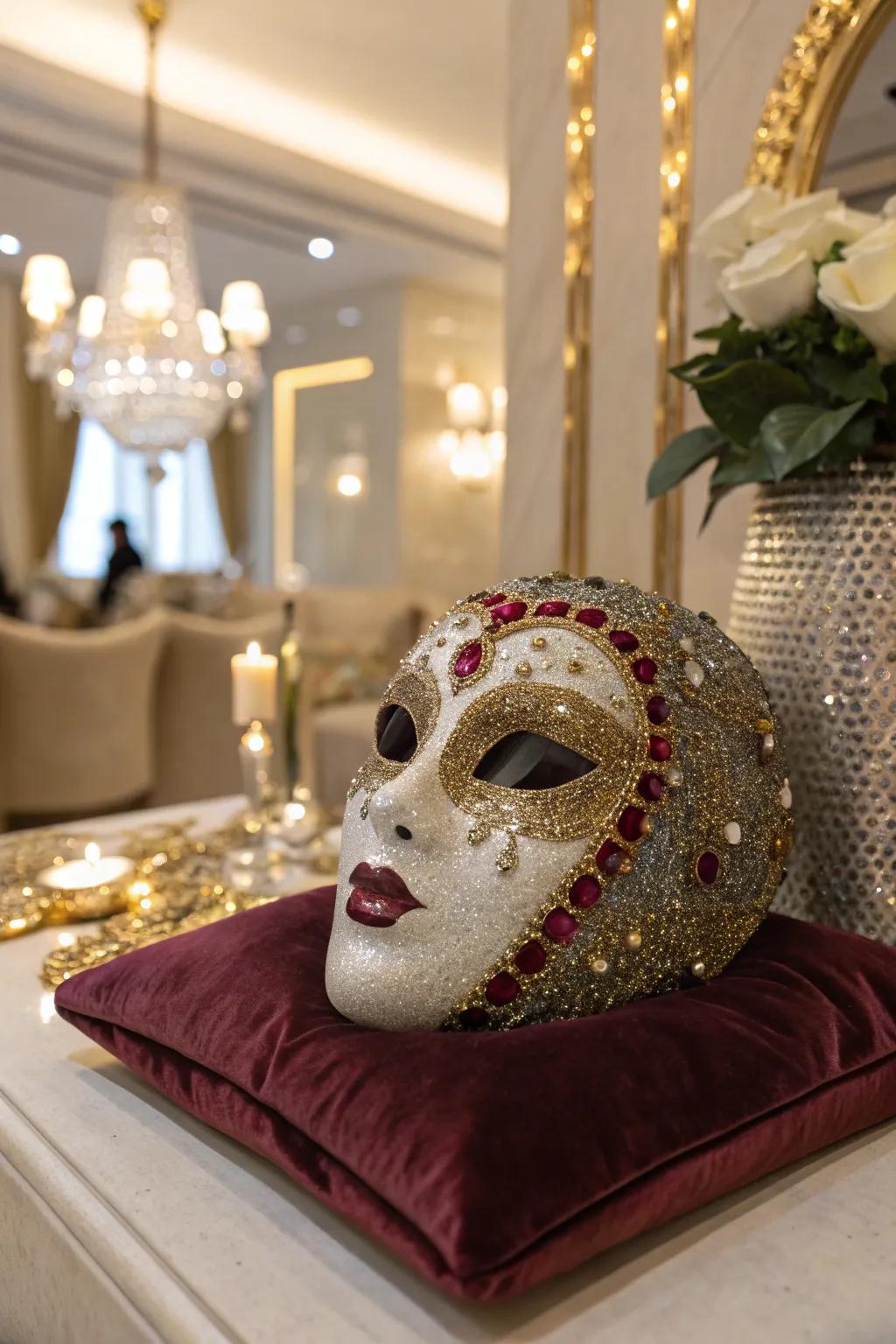 A glamorous mask sculpture that shines with luxurious details.