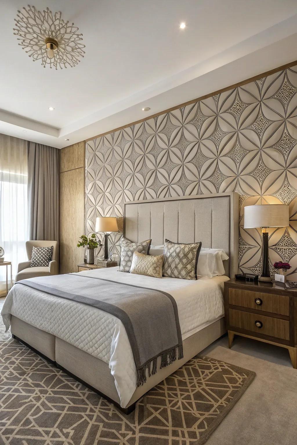 Shape designs add modern energy to your headboard wall.