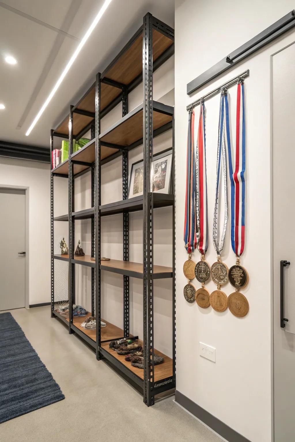 Keep it sleek with minimalist industrial shelving.