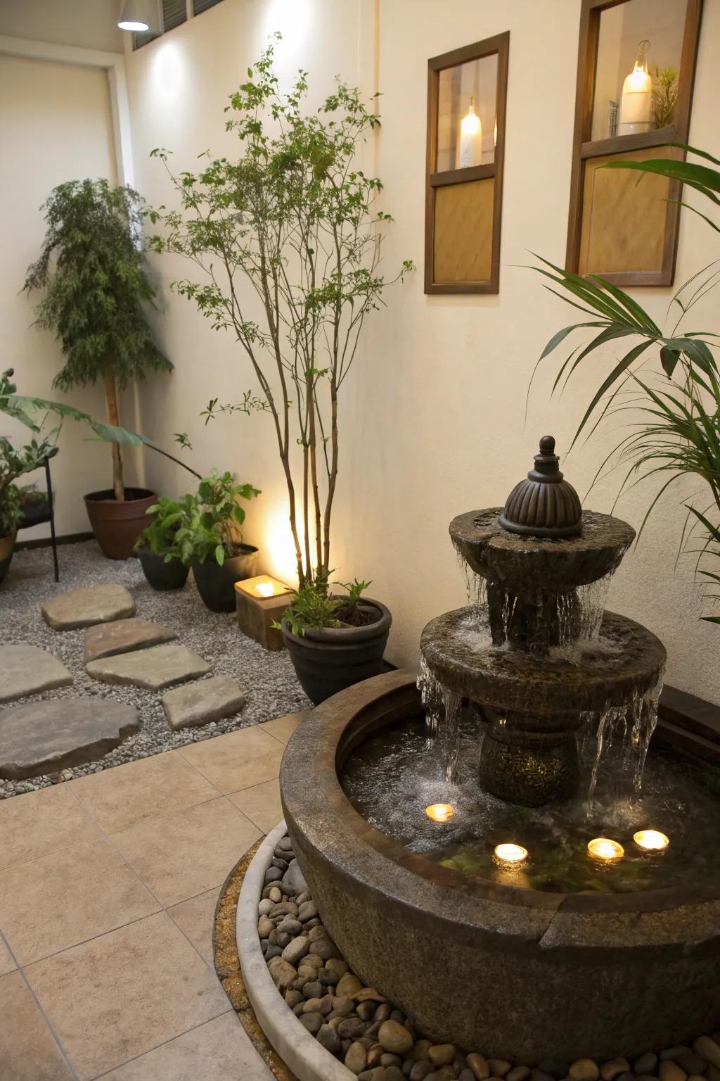 The sound of water can enhance the calming effect of your meditation space.