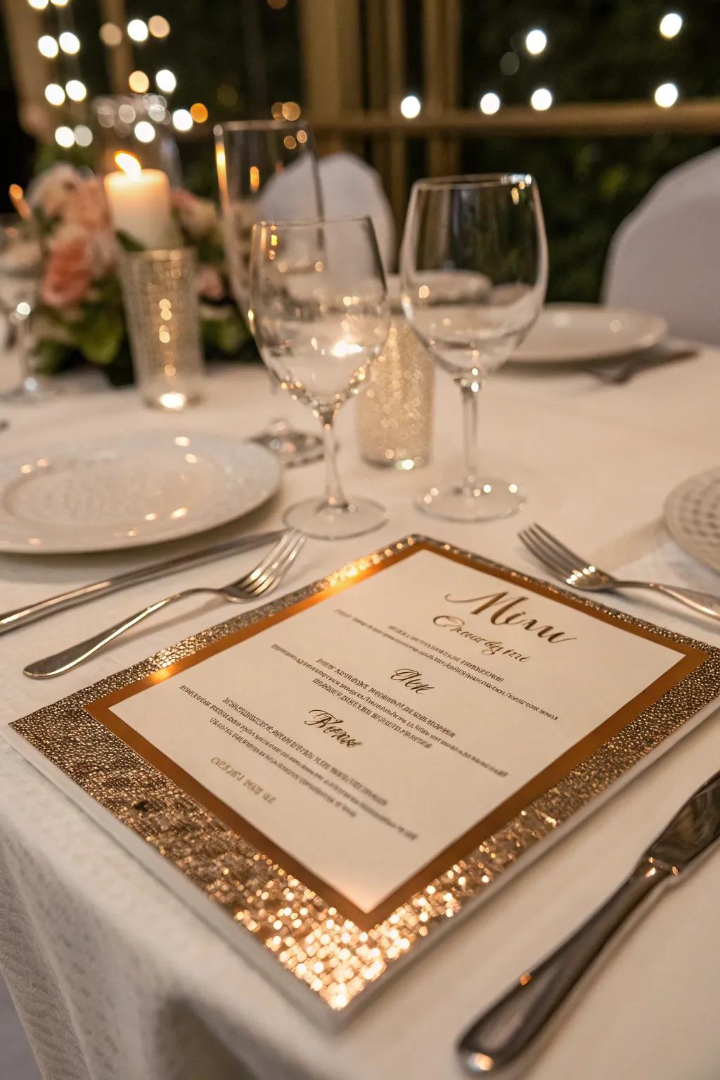 Shimmer elements add a glamorous touch to your menu.