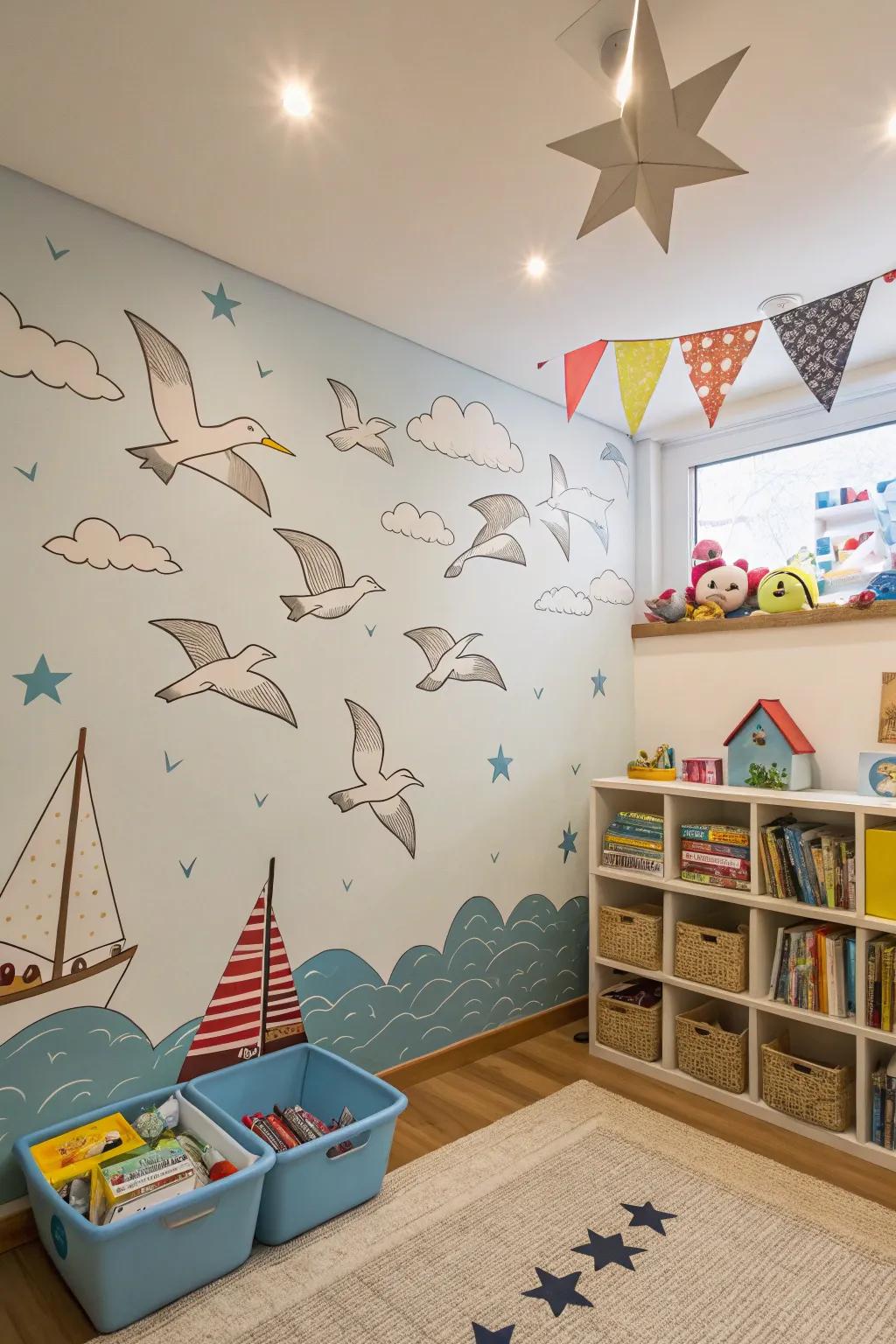 Paper boats transform into birds, celebrating dreams and adventure.