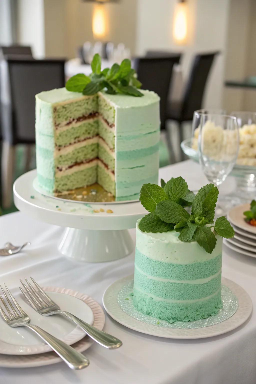 A multi-layered chartreuse cake assembled with affection.