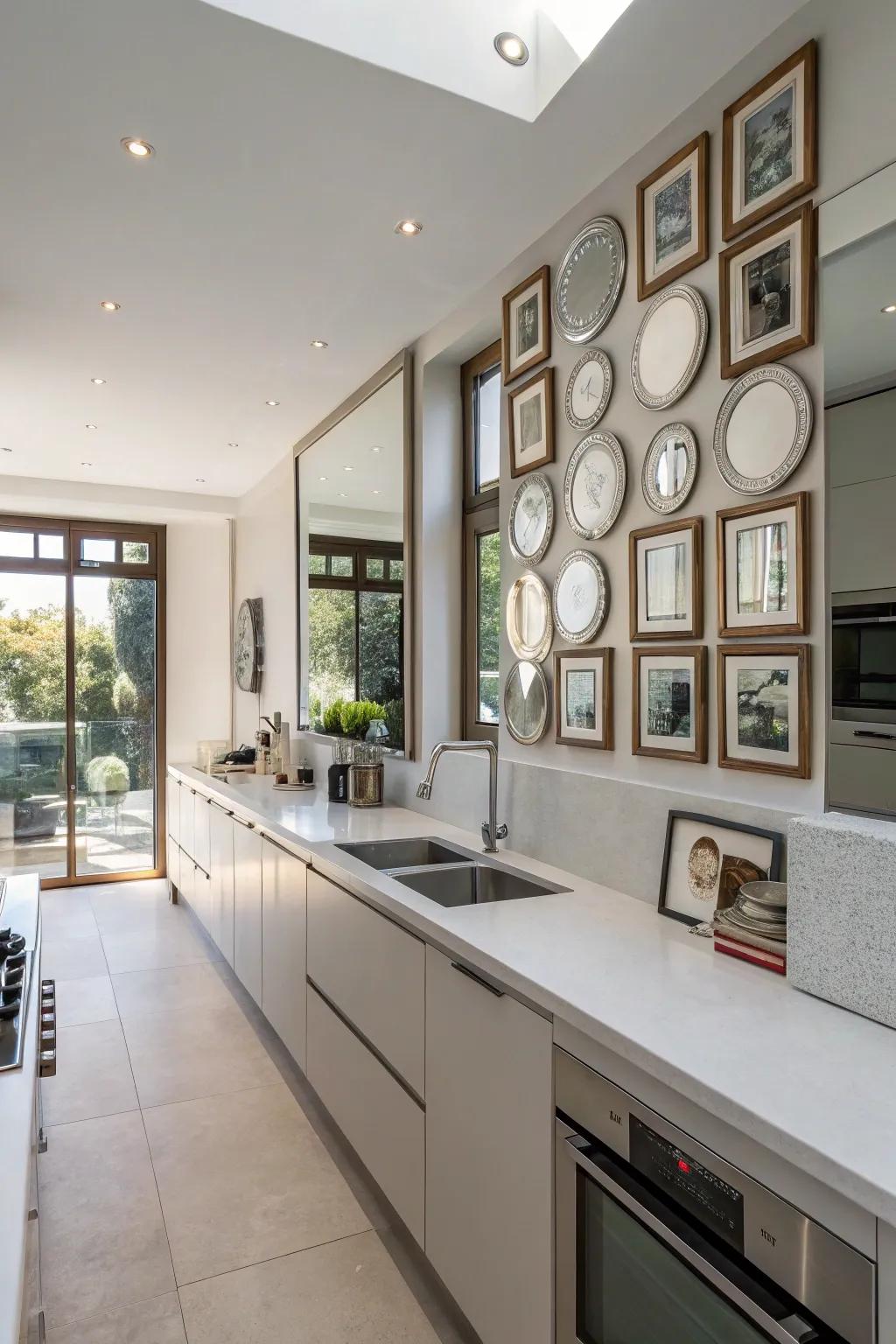 Mirrors styled as art, blending beauty and function in the kitchen.