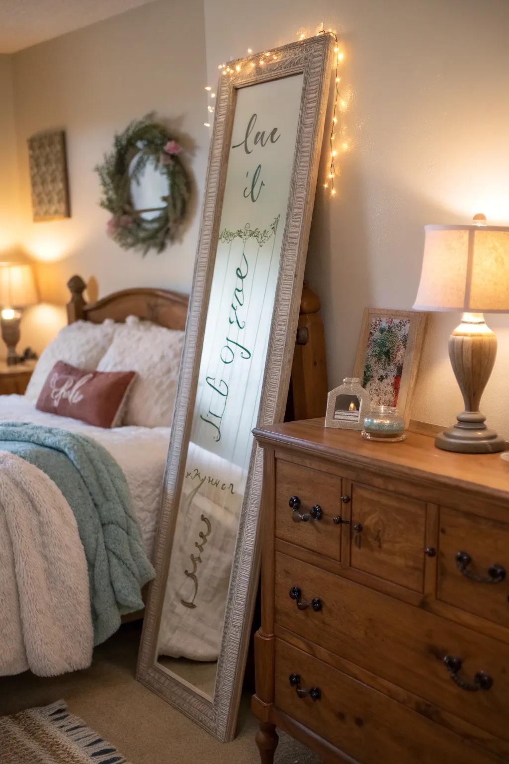 Affirmations and quotes add individuality to your mirror.