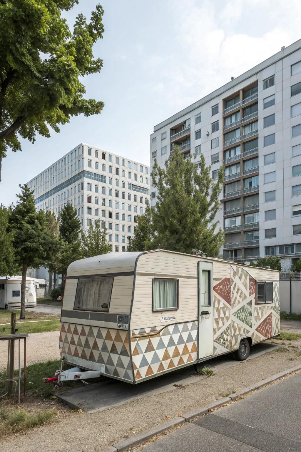 Design a modern appearance using geometric pattern cladding.
