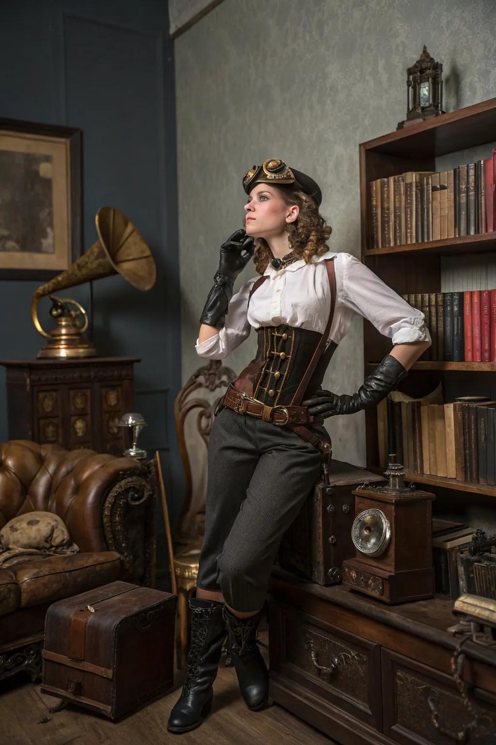 A sophisticated gearhead attire with imaginative details.
