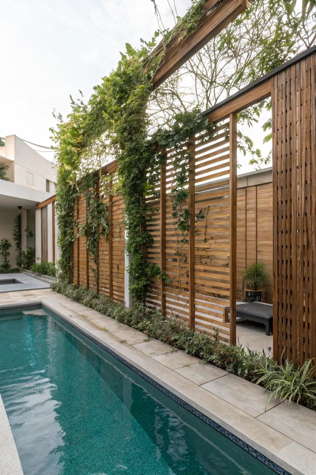 Privacy screens create a close-knit pool setting.