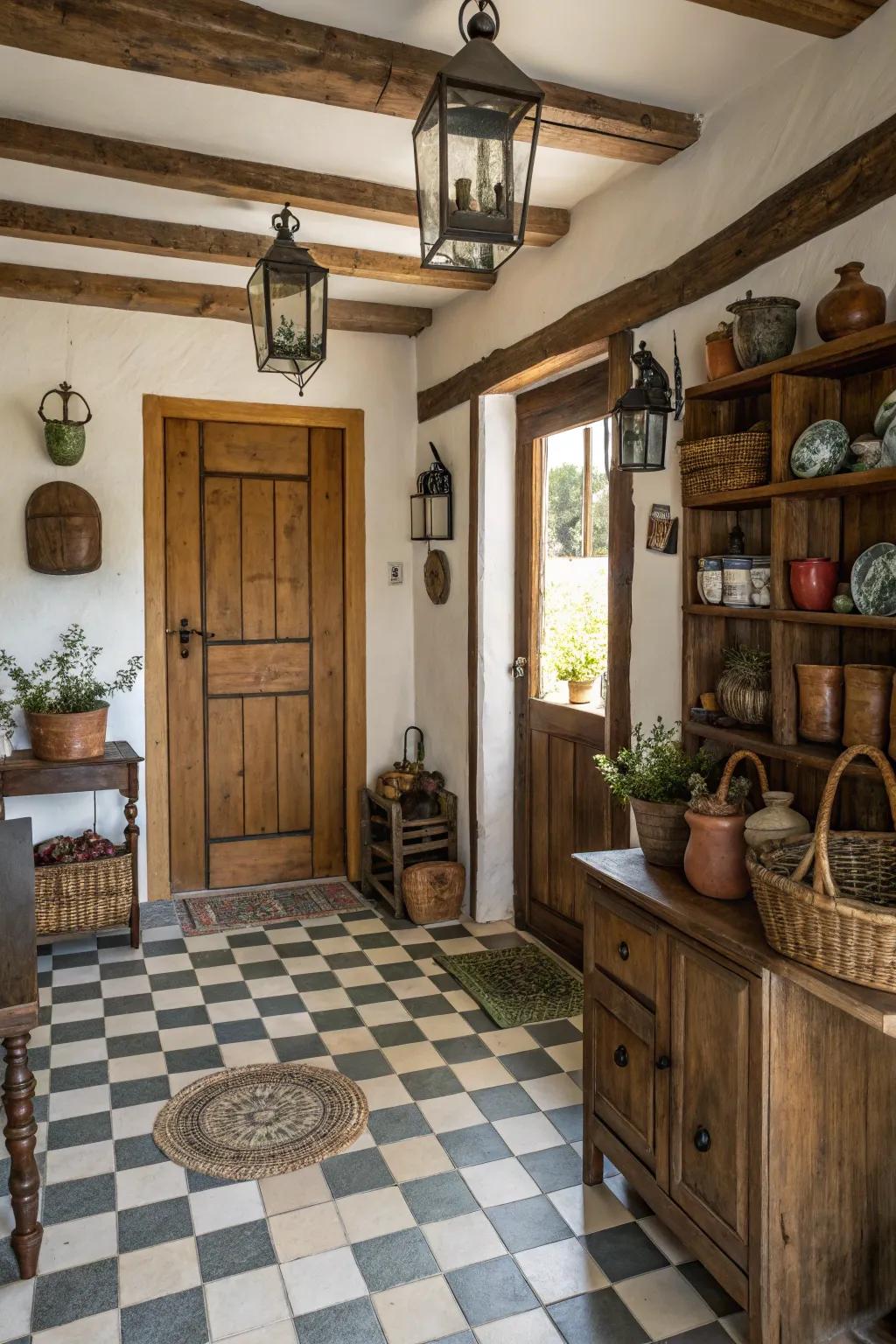 Checkerboard pavers add a classic touch to the entryway.
