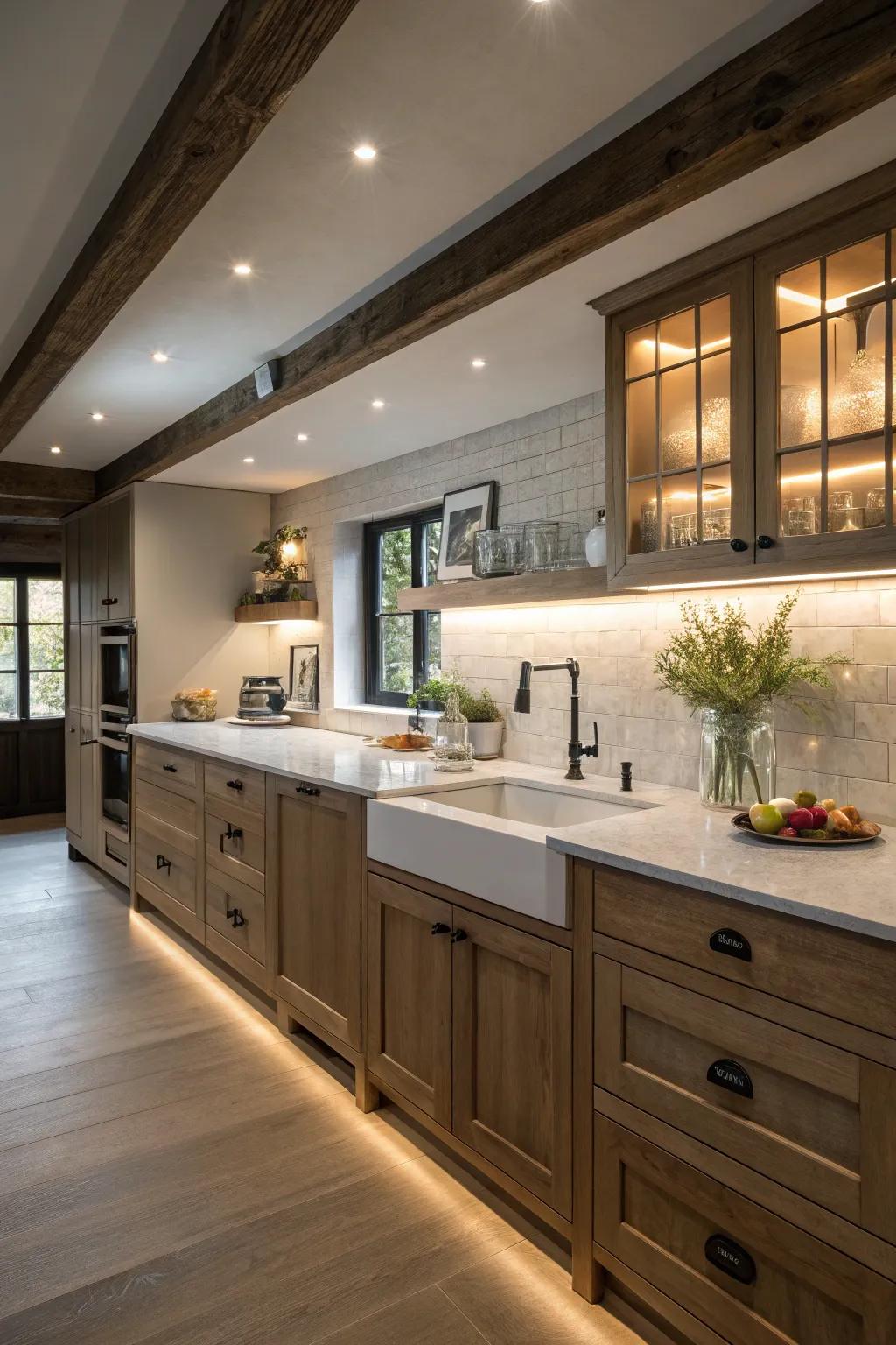 Concealed lighting enhances convenience and elegance.