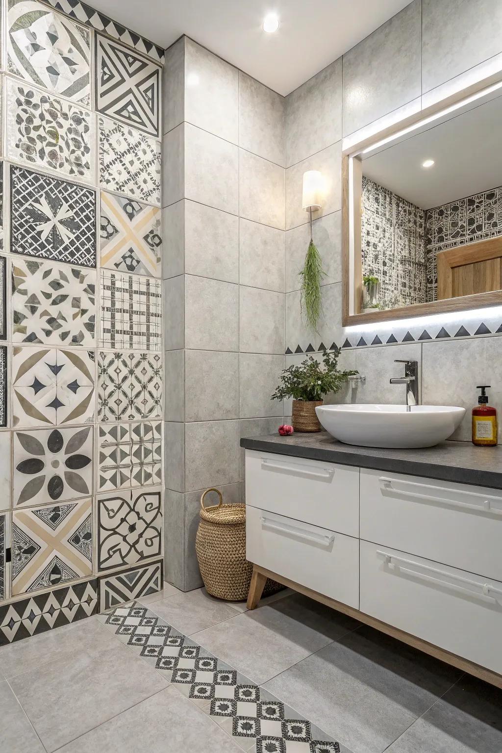 Geometric figures add a modern and artistic flair to the design.