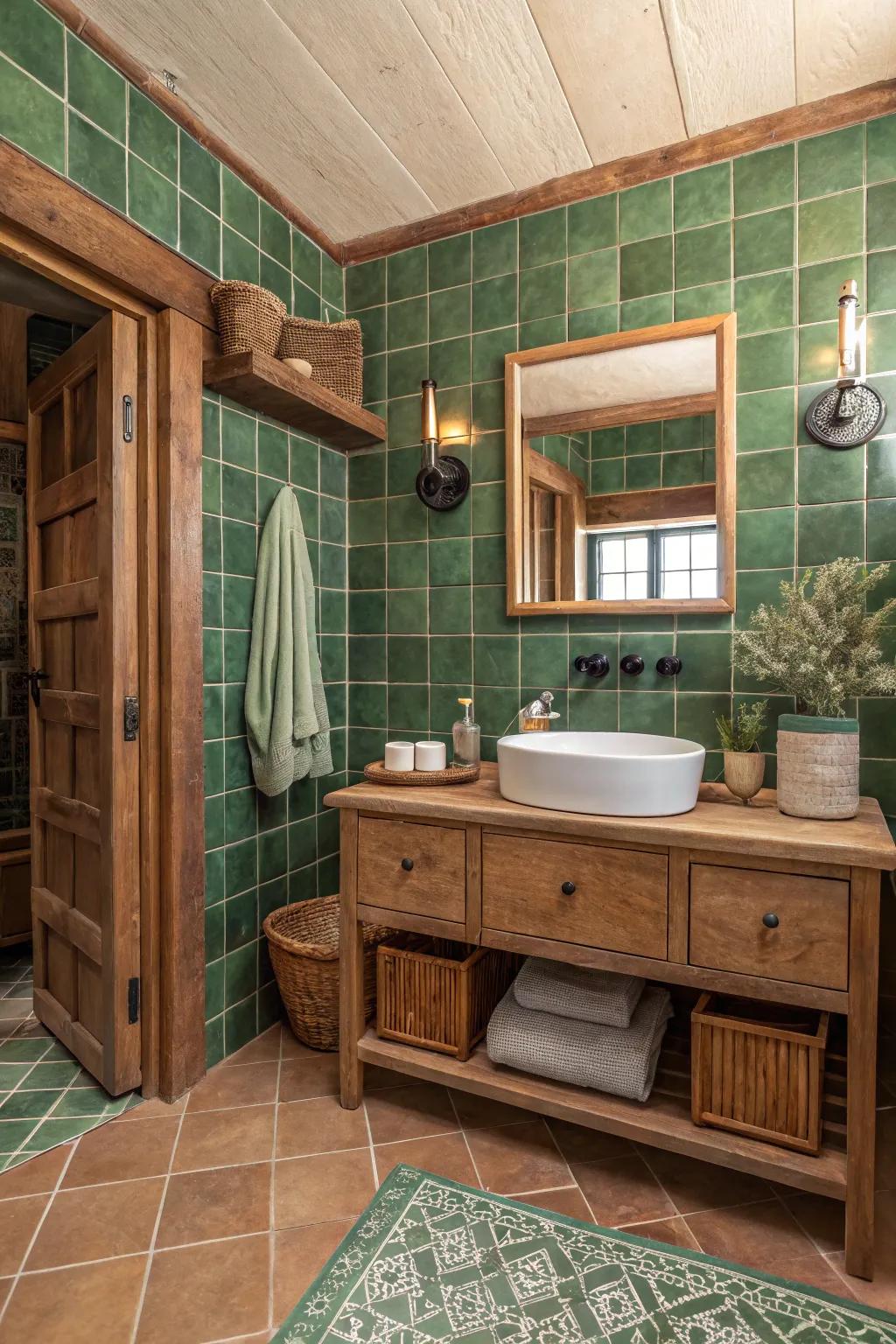 Rural charm with green baked clay tiles.