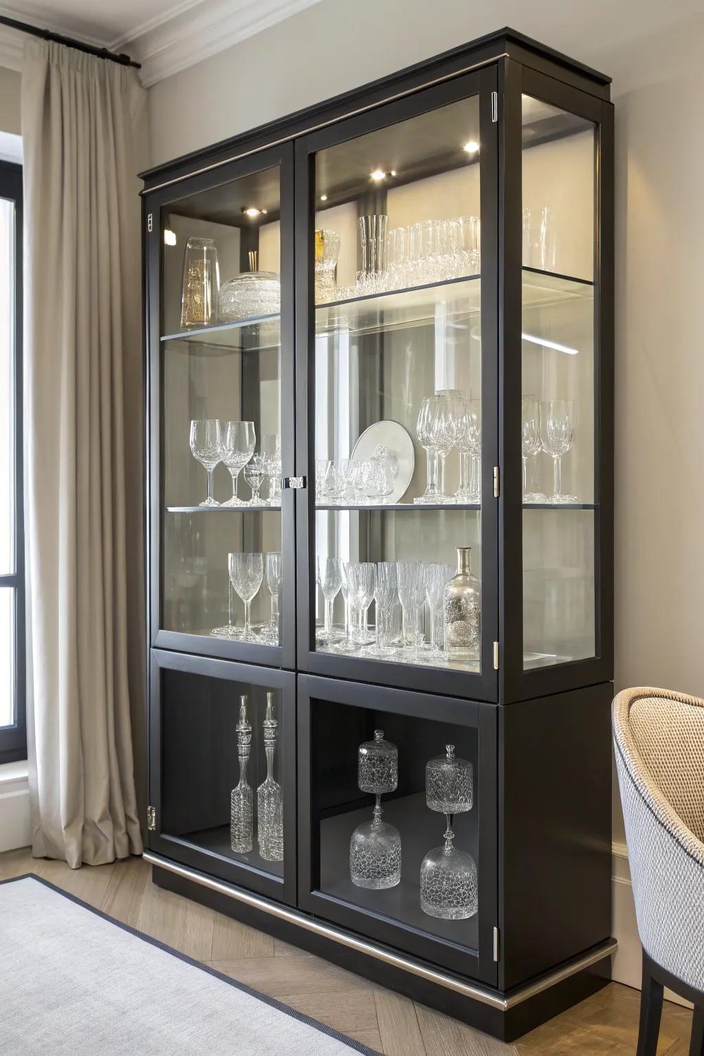 See-through elements lend a modern and airy feel to the display cabinet.