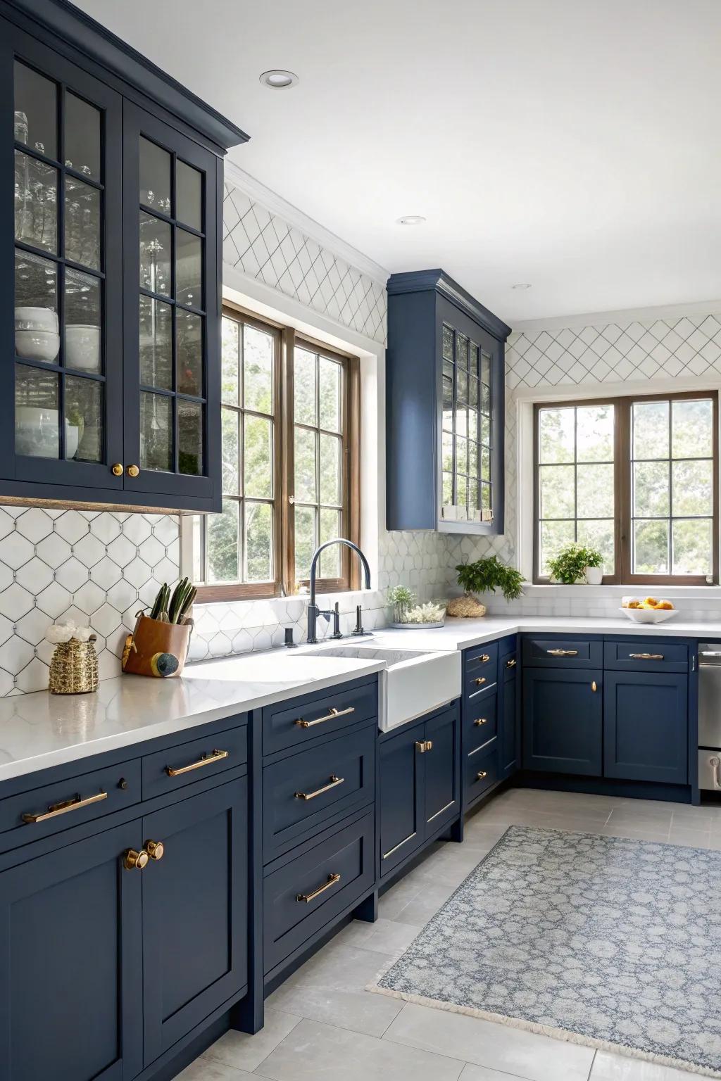 Deep sea-inspired window frames introduce cohesion and continuity to kitchen designs.