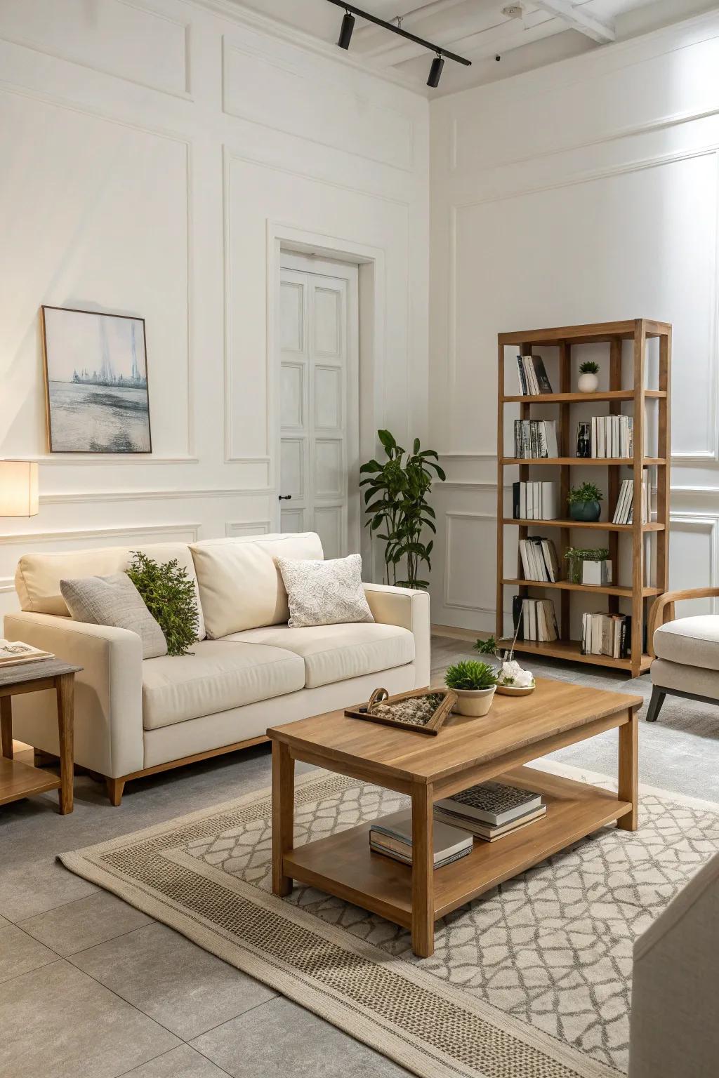 Simple outlines in furniture establish a serene atmosphere.