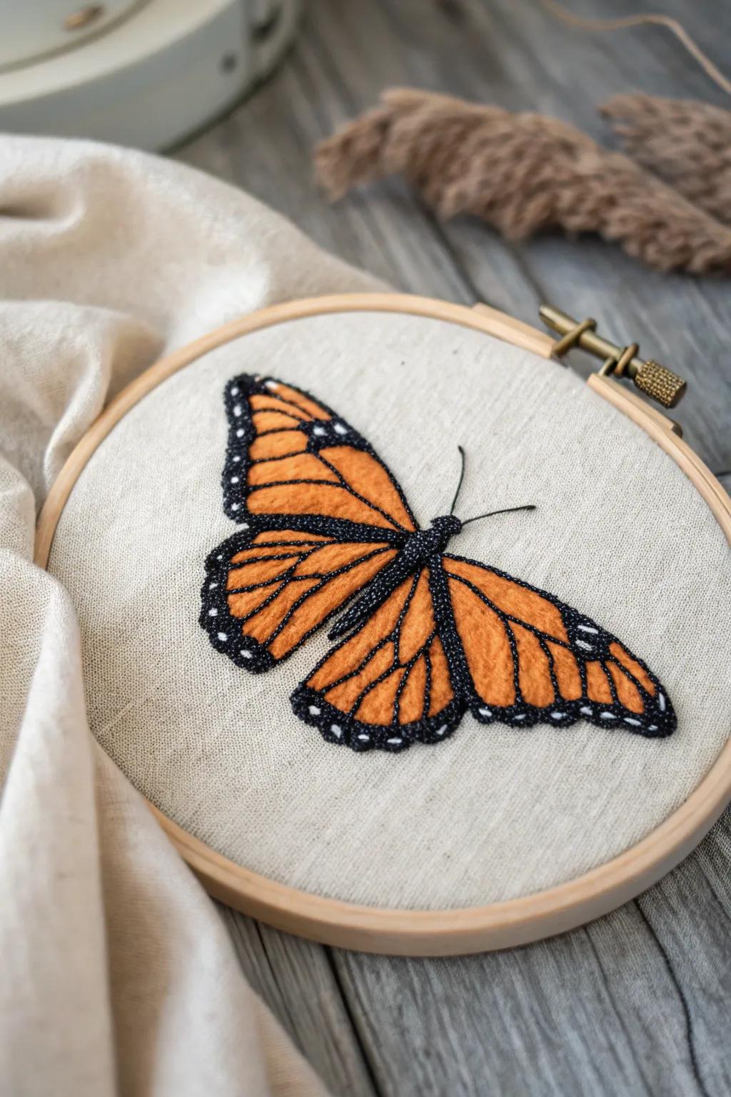 Embrace the art of simplicity with this beautifully handcrafted butterfly embroidery circle, a flawless fusion of elegance and ingenuity.