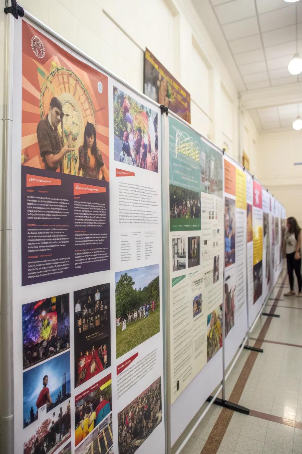 A display board showcasing famous music festivals worldwide.