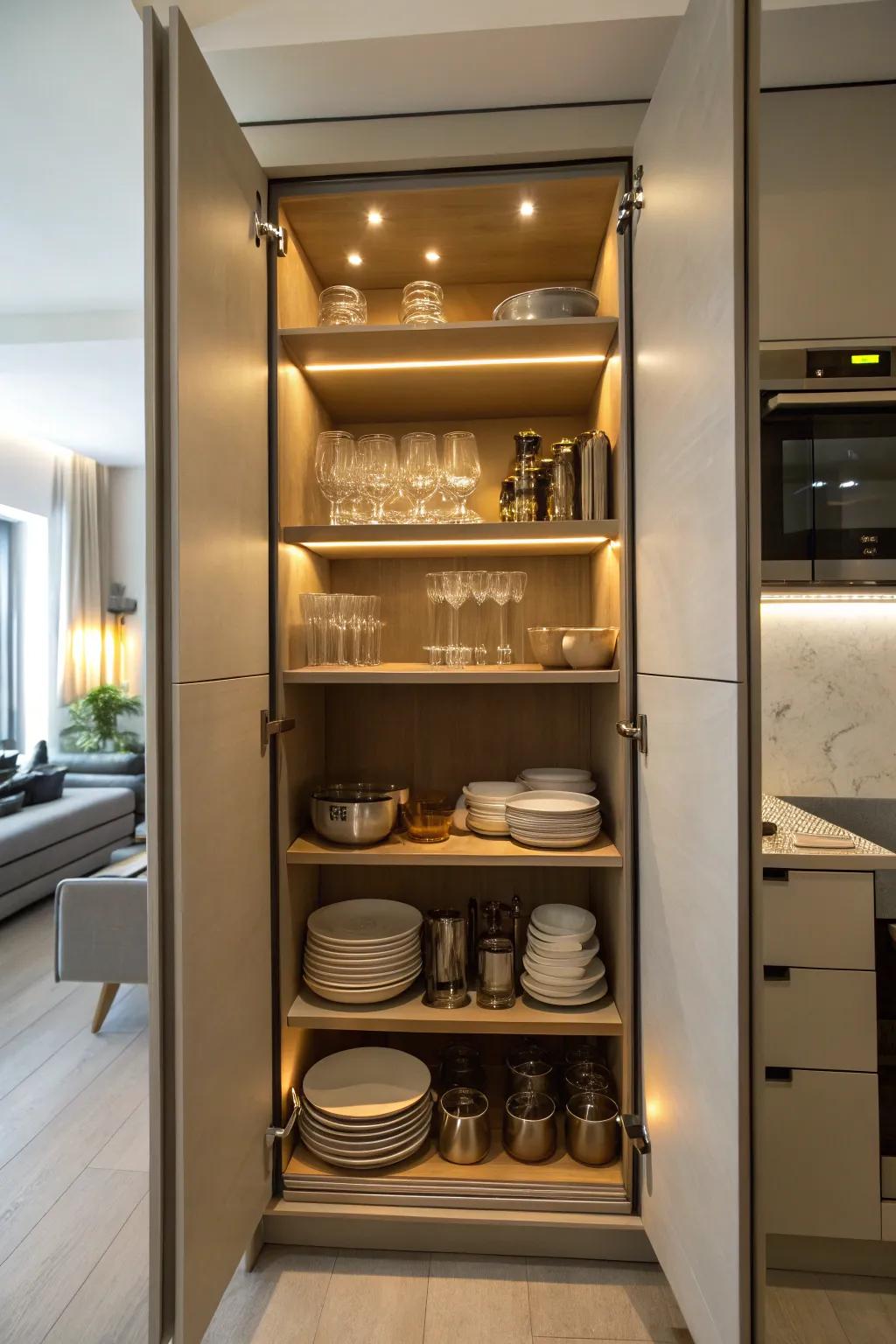 Integrated lighting within a slim cabinet that enhances visibility and ambiance.