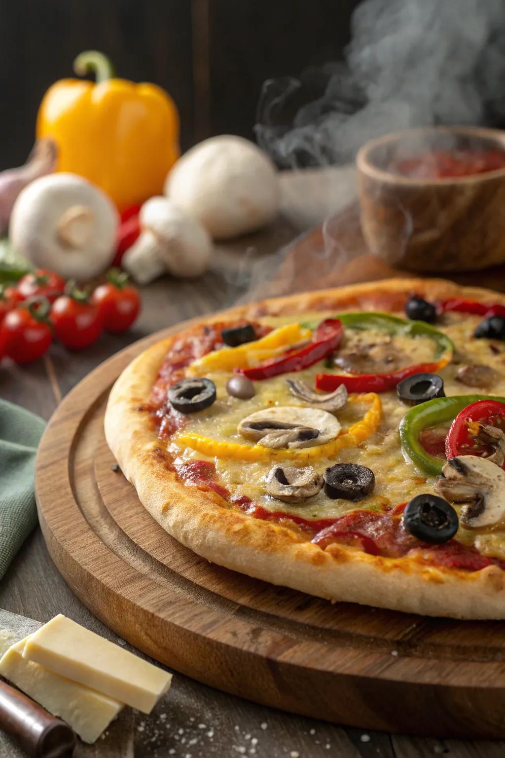 A homemade Dutch oven pizza, bringing a creative twist to your New Year's celebration.