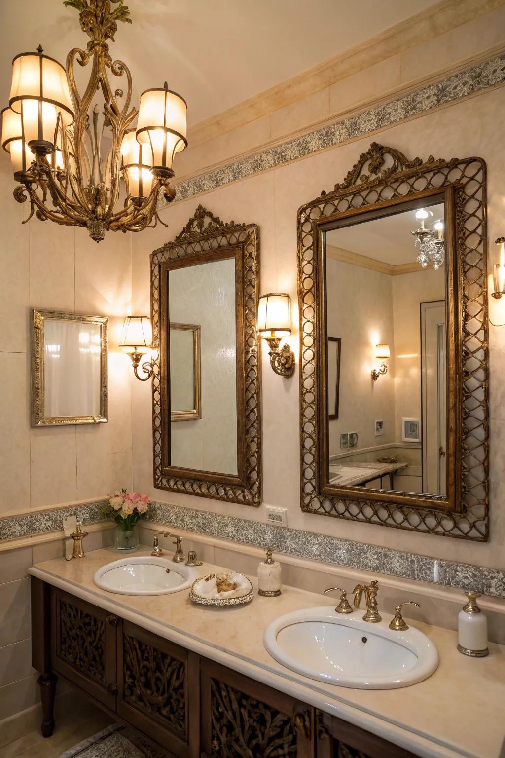 Vintage elements adding personality to a bathroom.