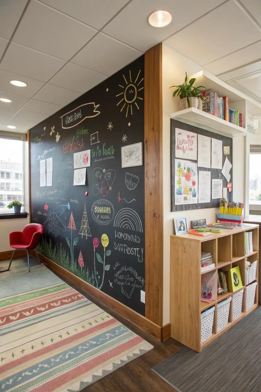 Keep the little ones entertained with a children&rsquo;s chalkboard area.