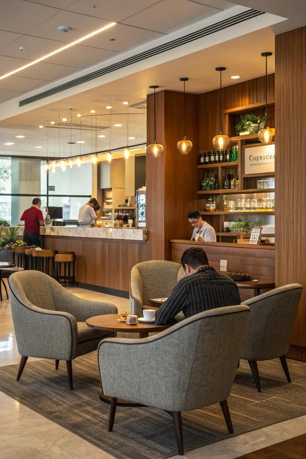 A relaxation zone encourages informal conversations and leisure.